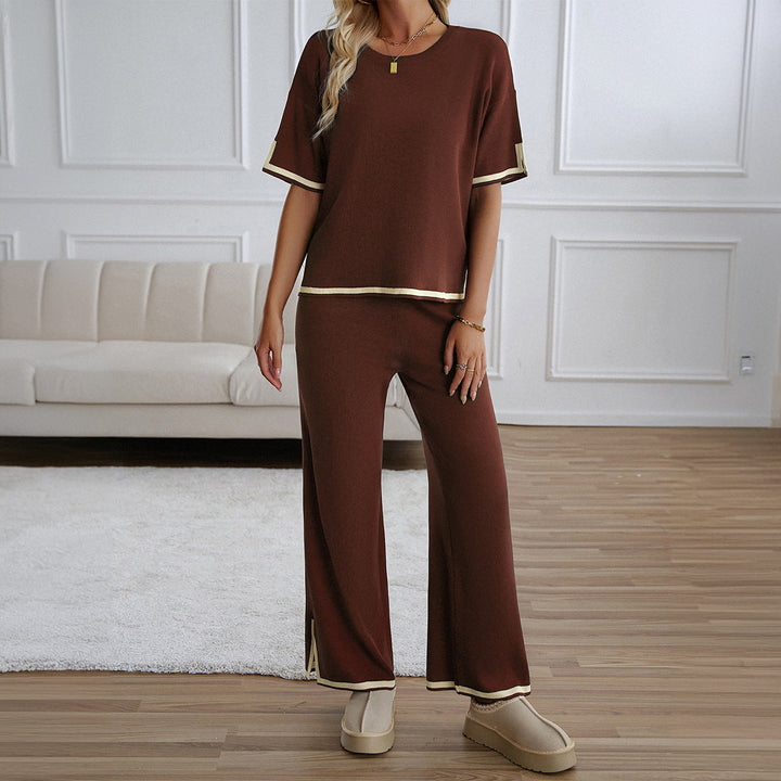 MAHALINA™ – Chic Short Sleeve and Wide Leg Lounge Set - Maison Léa &amp; Lou