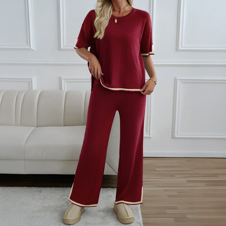 MAHALINA™ – Chic Short Sleeve and Wide Leg Lounge Set - Maison Léa &amp; Lou