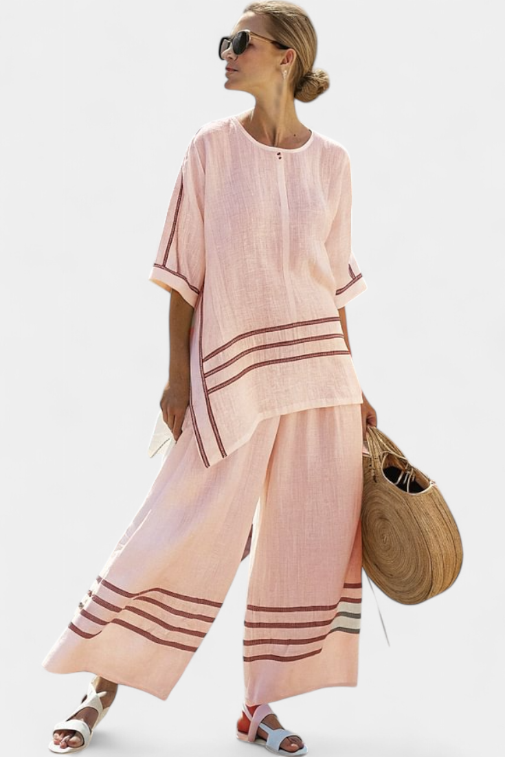 Wynric | Sophisticated Striped Asymmetrical Top &amp; Bold Pants - Maison Léa &amp; Lou