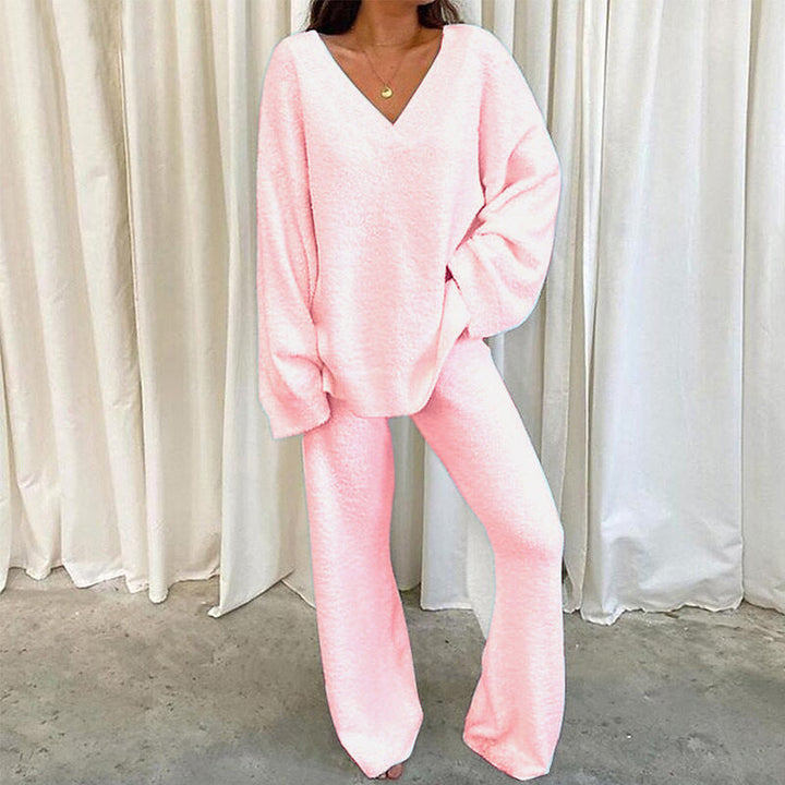 MULANA™ - Chic V-Neck Top and Wide Leg Pants Set - Maison Léa &amp; Lou