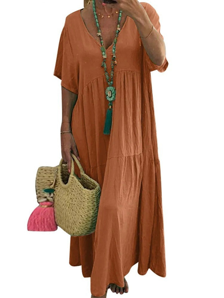LINNEA™ – Soft Ruffle V-Neck Maxi Dress - Maison Léa &amp; Lou