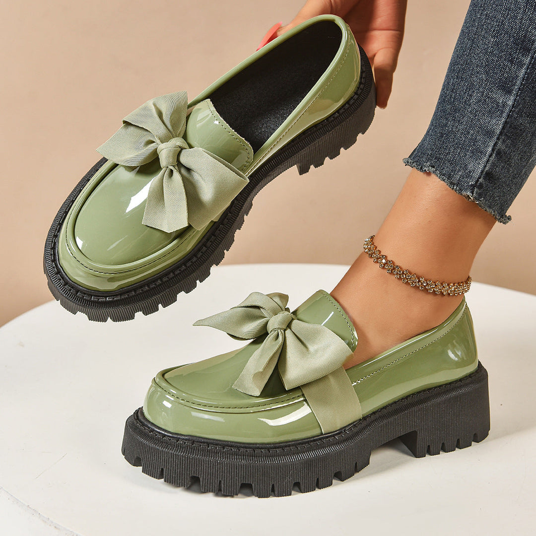 FULI™ - Elegant Solid Color Bowknot Slip-On Loafers - Maison Léa &amp; Lou