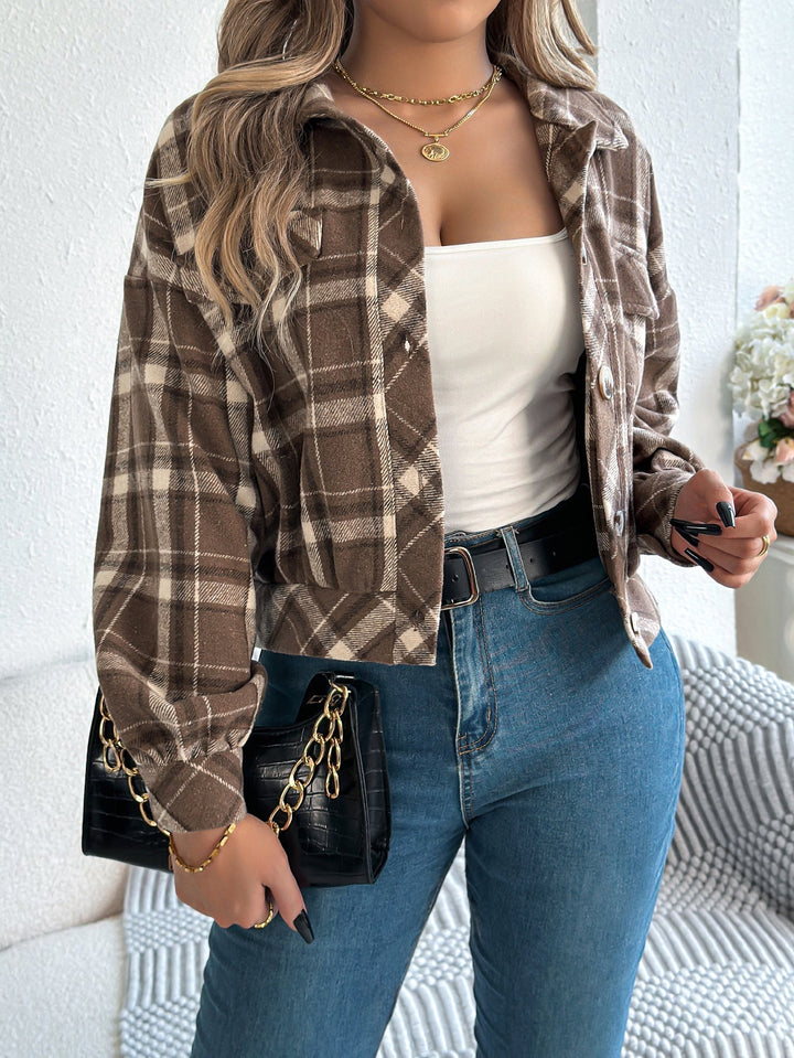COVA™ - Casual Plaid Button Front Long Sleeve Jacket - Maison Léa &amp; Lou