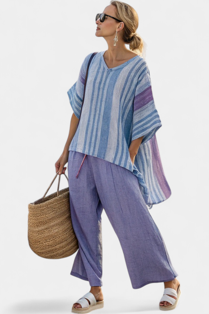 Zellora | Elegant Lavender &amp; Sky Blue Top &amp; Linen Pants - Maison Léa &amp; Lou