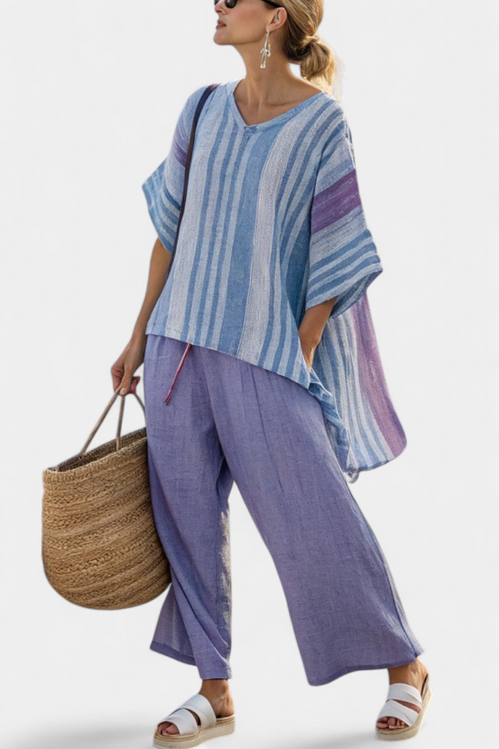 Zellora | Elegant Lavender &amp; Sky Blue Top &amp; Linen Pants - Maison Léa &amp; Lou