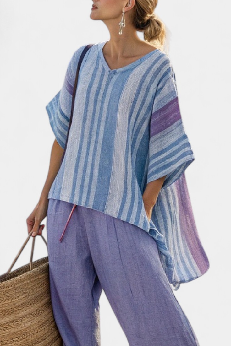 Zellora | Elegant Lavender & Sky Blue Top & Linen Pants - Maison Léa & Lou