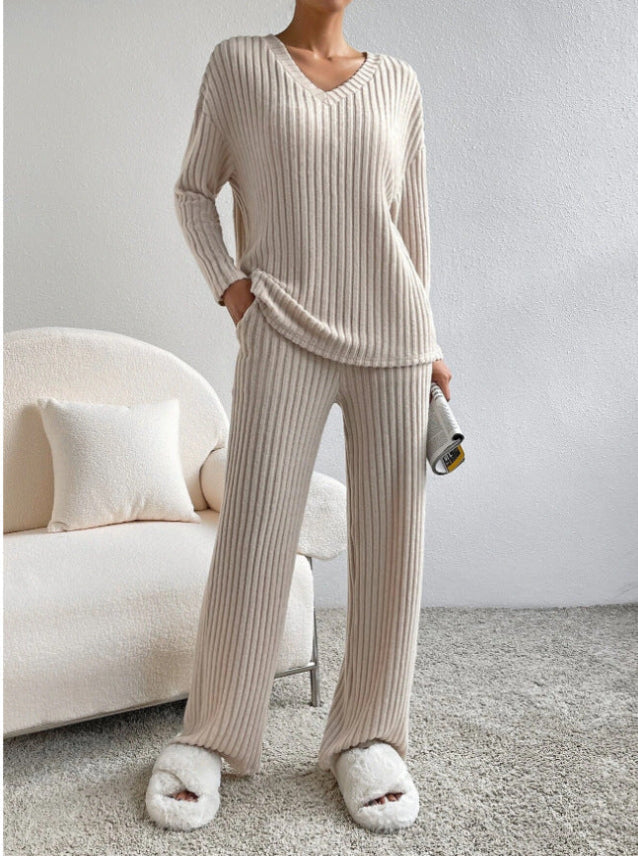 ELMER™ - Casual Long Sleeve V-Neck Top and Pants Set