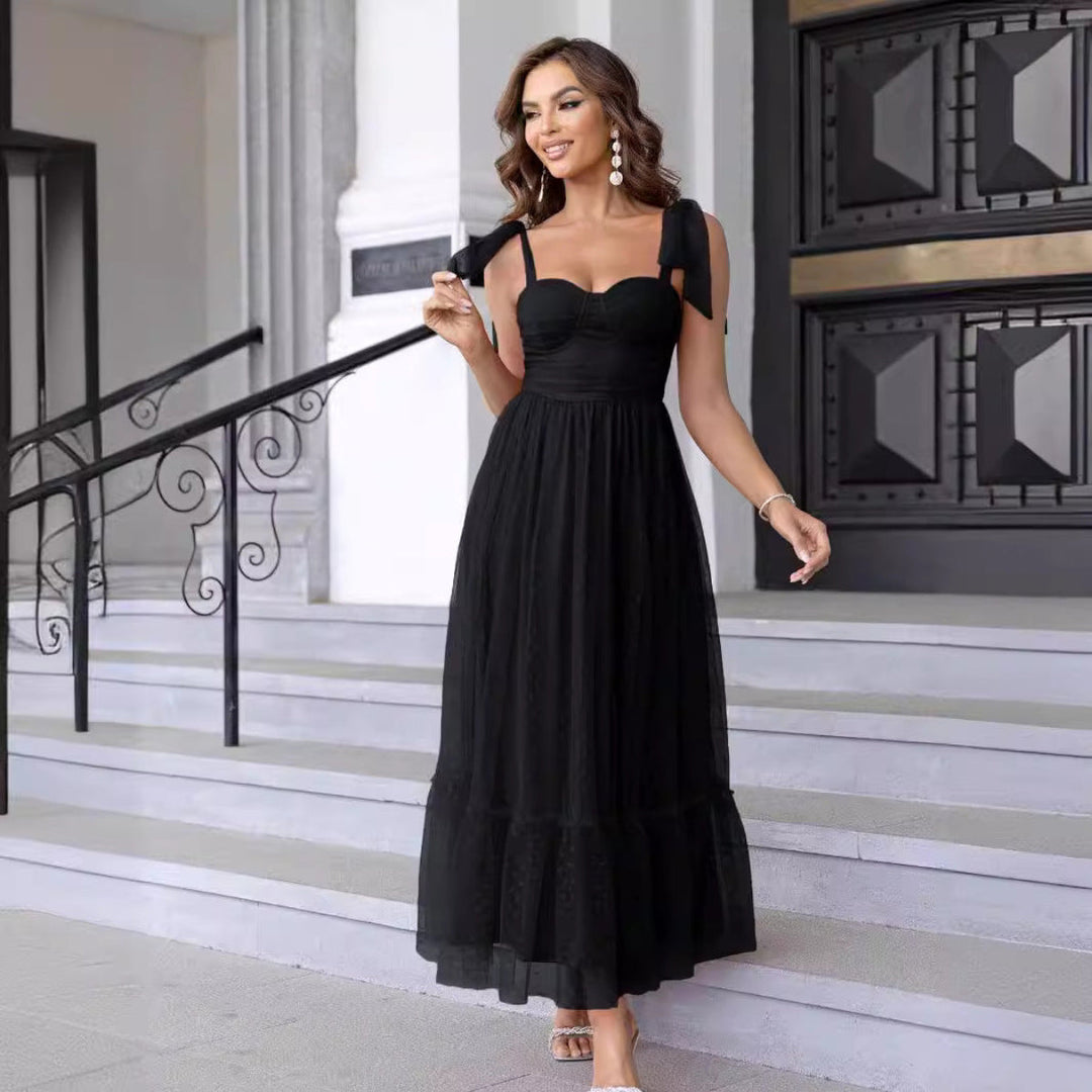HALI™ - Vintage Ruffle Hem Tie Shoulder Formal Dress - Maison Léa & Lou