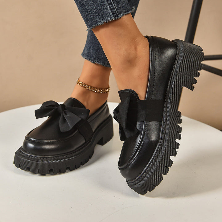 FULI™ - Elegant Solid Color Bowknot Slip-On Loafers - Maison Léa &amp; Lou