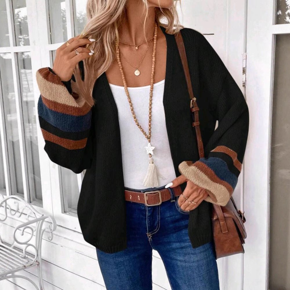 JANTHE™ - Comfy Open Front Striped Lantern Sleeve Cardigan - Maison Léa &amp; Lou