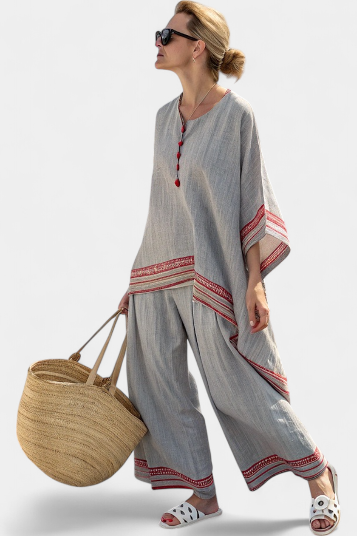 Daelric | Sophisticated Asymmetrical Blouse &amp; Ethnic Wide-Leg Pants - Maison Léa &amp; Lou