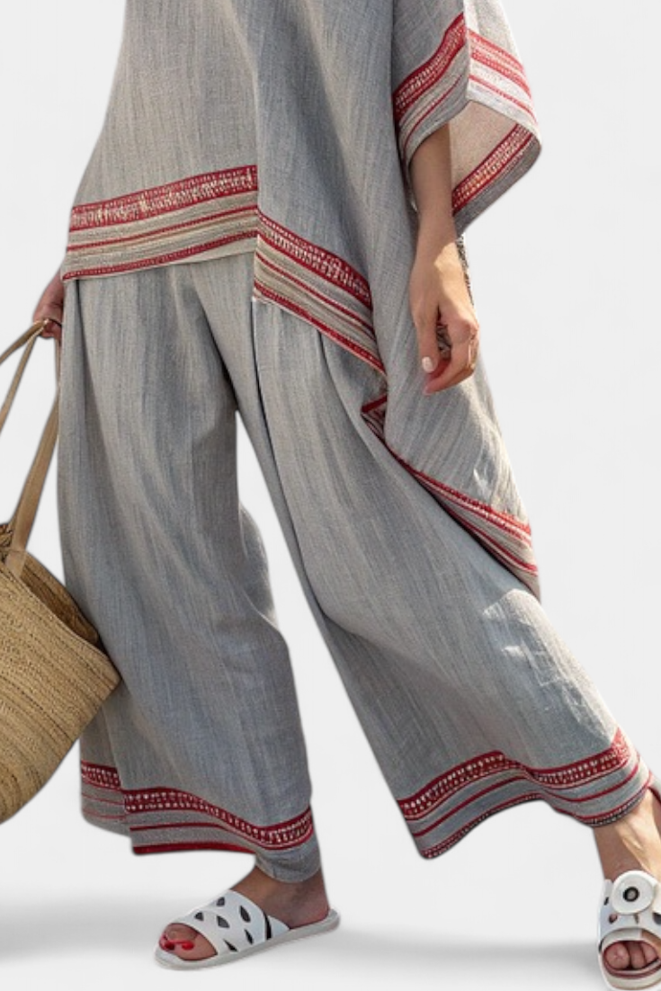 Daelric | Sophisticated Asymmetrical Blouse &amp; Ethnic Wide-Leg Pants - Maison Léa &amp; Lou