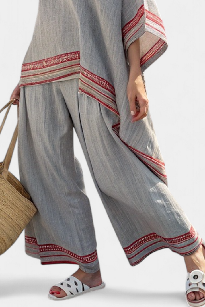 Daelric | Sophisticated Asymmetrical Blouse &amp; Ethnic Wide-Leg Pants - Maison Léa &amp; Lou