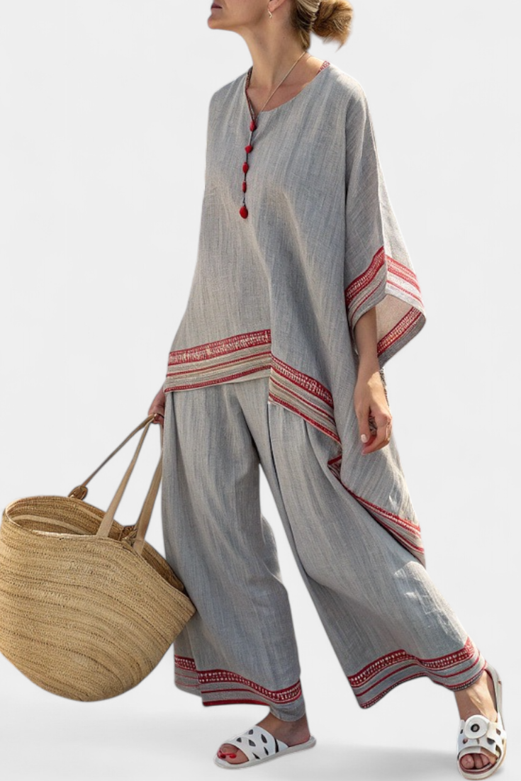 Daelric | Sophisticated Asymmetrical Blouse & Ethnic Wide-Leg Pants - Maison Léa & Lou