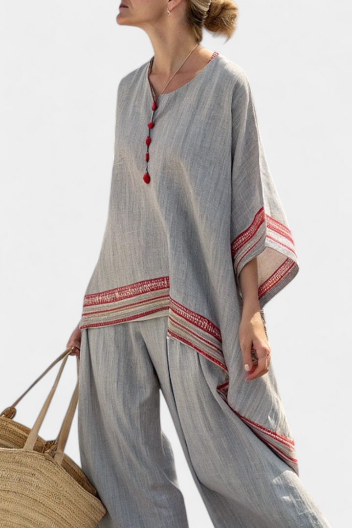 Daelric | Sophisticated Asymmetrical Blouse &amp; Ethnic Wide-Leg Pants - Maison Léa &amp; Lou