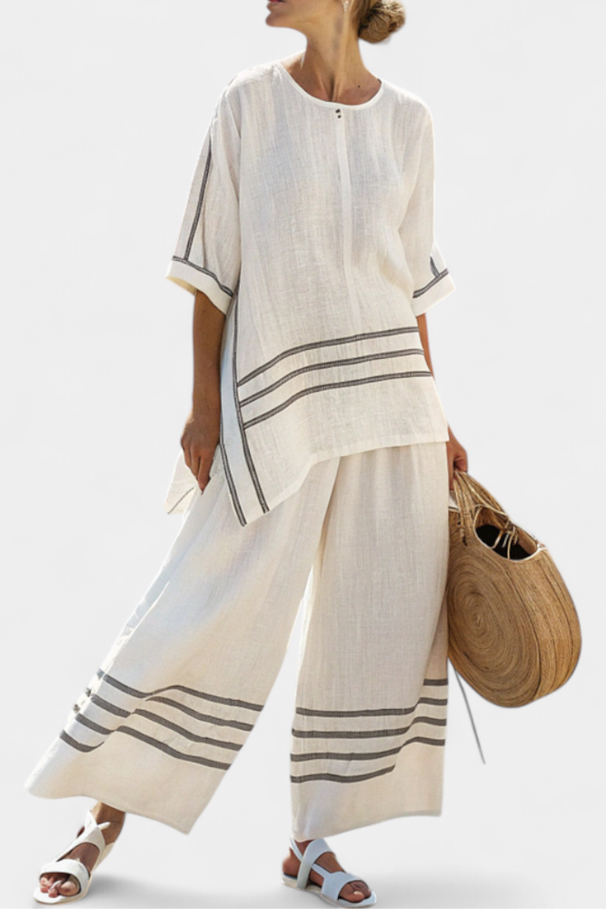 Wynric | Sophisticated Striped Asymmetrical Top & Bold Pants - Maison Léa & Lou