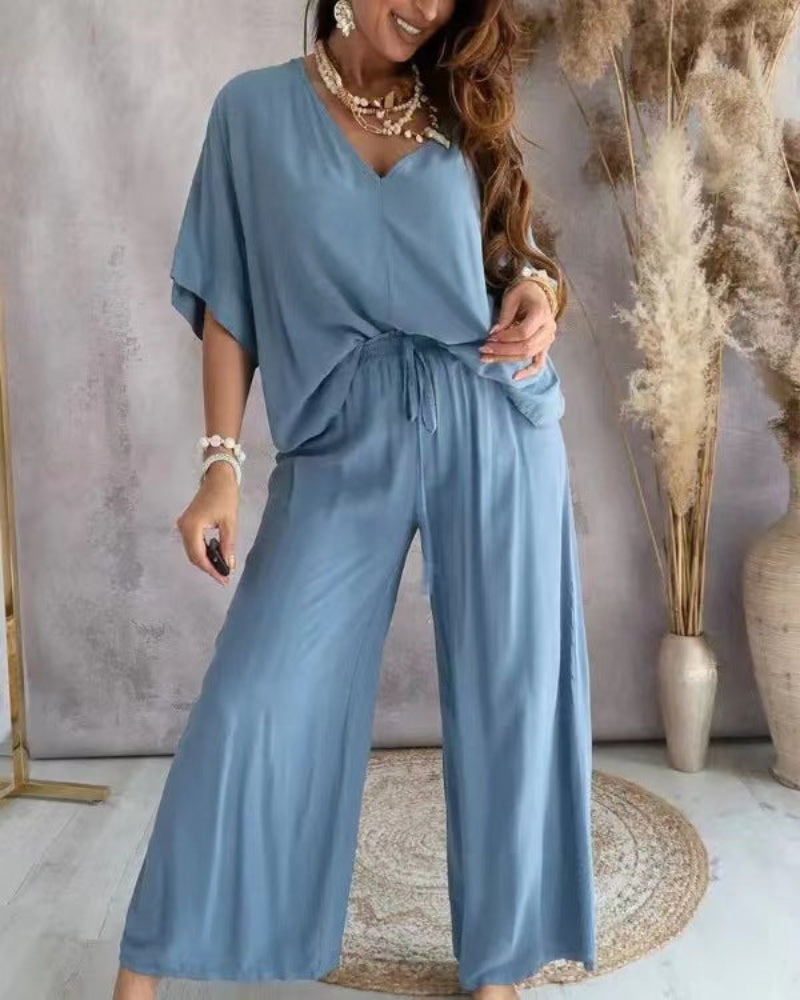 RAJA™ – Comfy Summer V-Neck and Wide-Leg Co-Ord - Maison Léa &amp; Lou