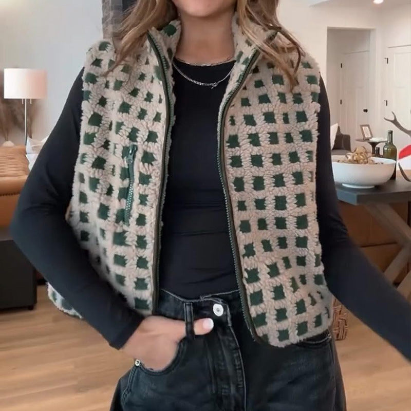 CONCUELO™ – Casual Plaid Sleeveless Zip-Up Vest - Maison Léa &amp; Lou