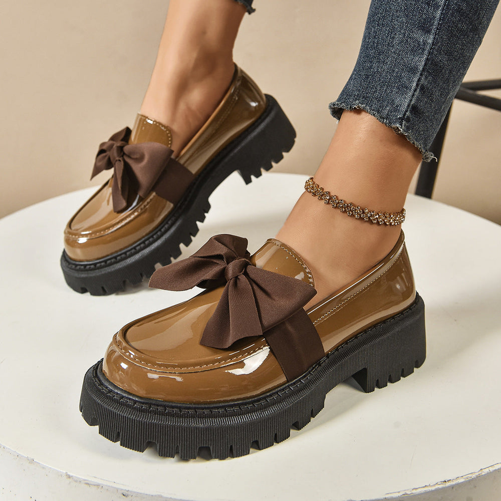 FULI™ - Elegant Solid Color Bowknot Slip-On Loafers - Maison Léa & Lou