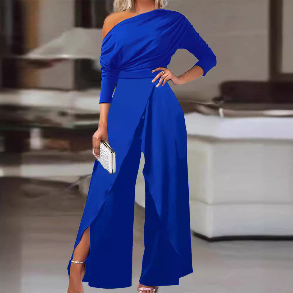 RANA™ - Elegant Ruched Wrap Split Hem Jumpsuit
