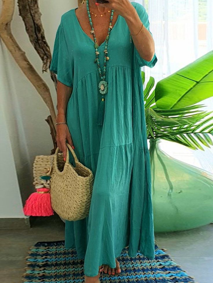 LINNEA™ – Soft Ruffle V-Neck Maxi Dress - Maison Léa &amp; Lou