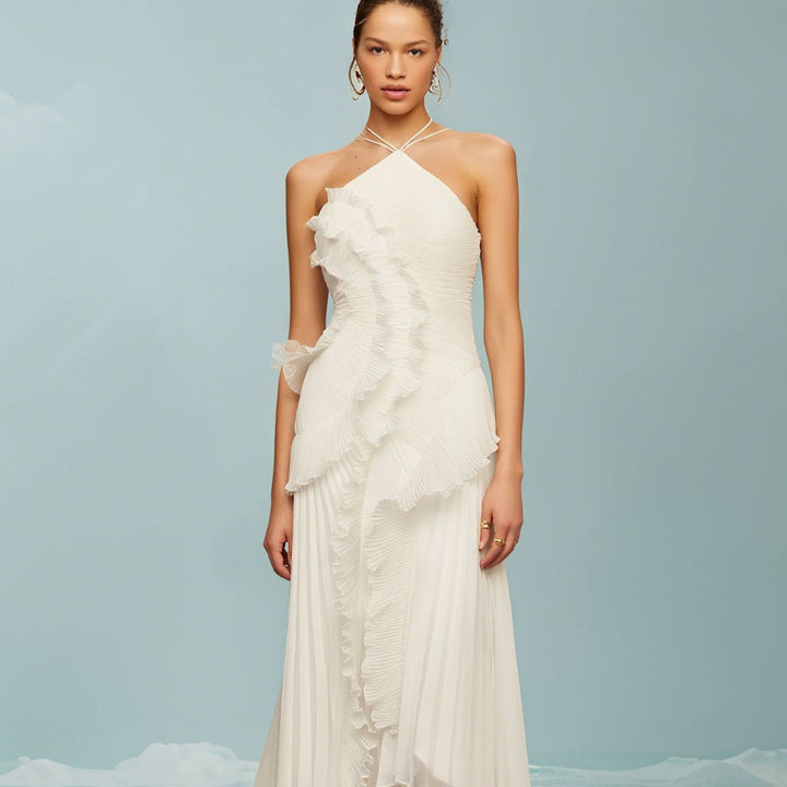 REGINE™ - Elegant Halter Neck Lotus Summer Maxi Dress - Maison Léa &amp; Lou