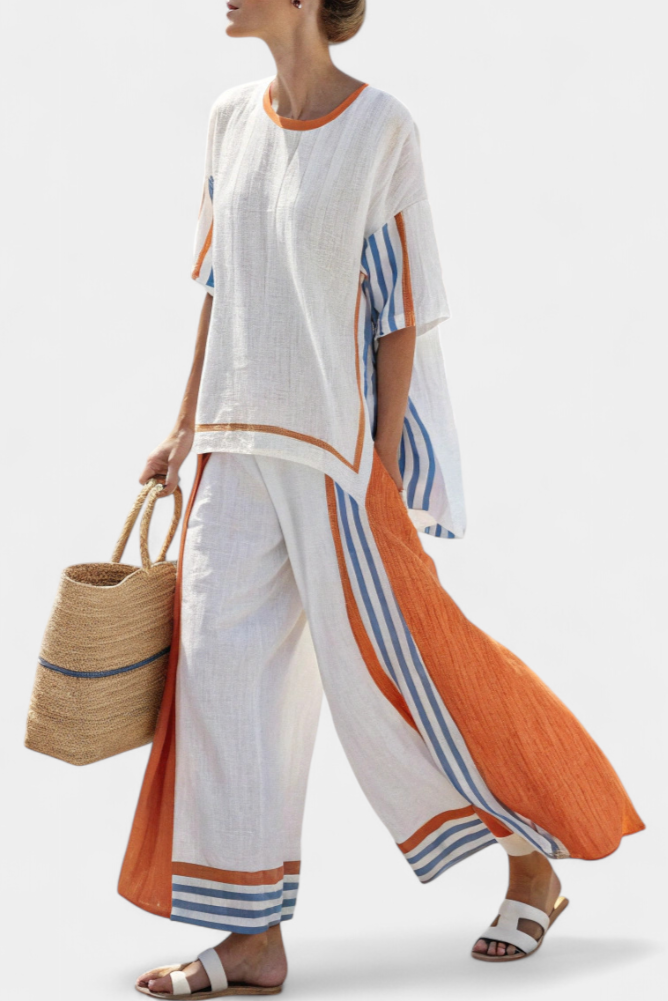 Thorneil | Comfortable Wide-Leg Striped Pants & Linen Top - Maison Léa & Lou