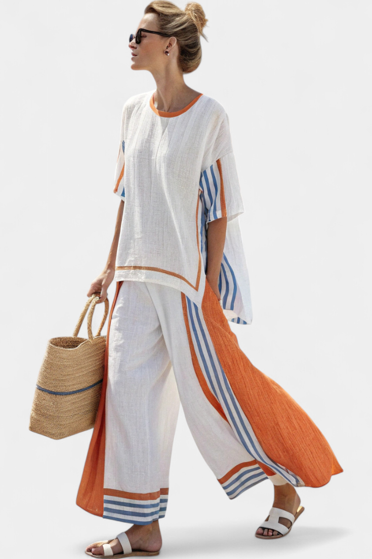 Thorneil | Comfortable Wide-Leg Striped Pants &amp; Linen Top - Maison Léa &amp; Lou