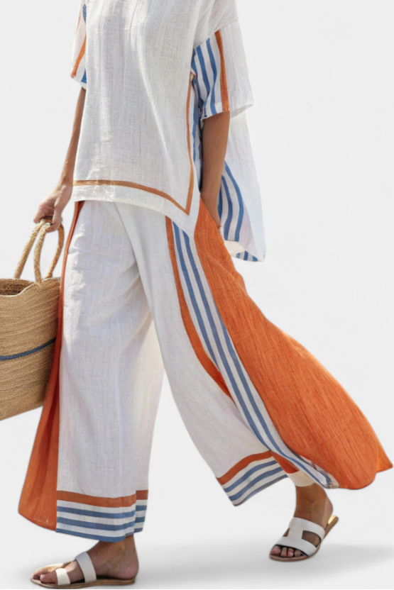 Thorneil | Comfortable Wide-Leg Striped Pants &amp; Linen Top - Maison Léa &amp; Lou