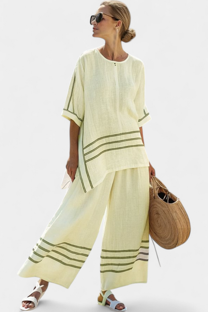 Wynric | Sophisticated Striped Asymmetrical Top &amp; Bold Pants - Maison Léa &amp; Lou