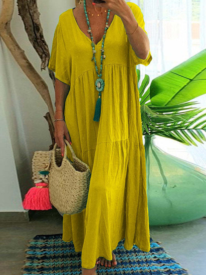LINNEA™ – Soft Ruffle V-Neck Maxi Dress - Maison Léa &amp; Lou