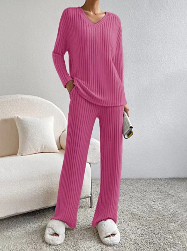 ELMER™ - Casual Long Sleeve V-Neck Top and Pants Set