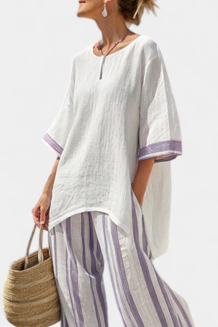Luxmere | Comfortable Relaxed Blouse & Striped Bamboo Pants - Maison Léa & Lou
