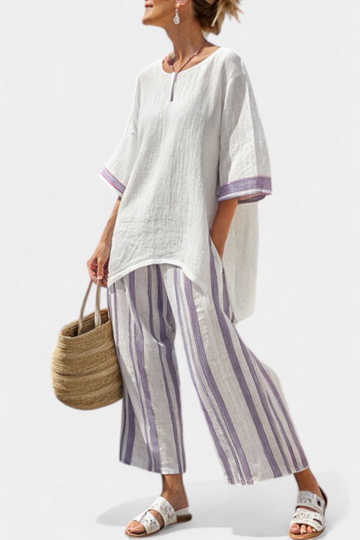 Luxmere | Comfortable Relaxed Blouse &amp; Striped Bamboo Pants - Maison Léa &amp; Lou