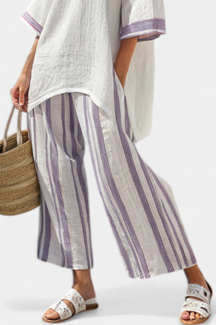 Luxmere | Comfortable Relaxed Blouse &amp; Striped Bamboo Pants - Maison Léa &amp; Lou