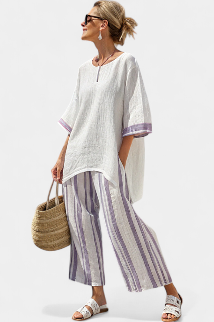 Luxmere | Comfortable Relaxed Blouse &amp; Striped Bamboo Pants - Maison Léa &amp; Lou