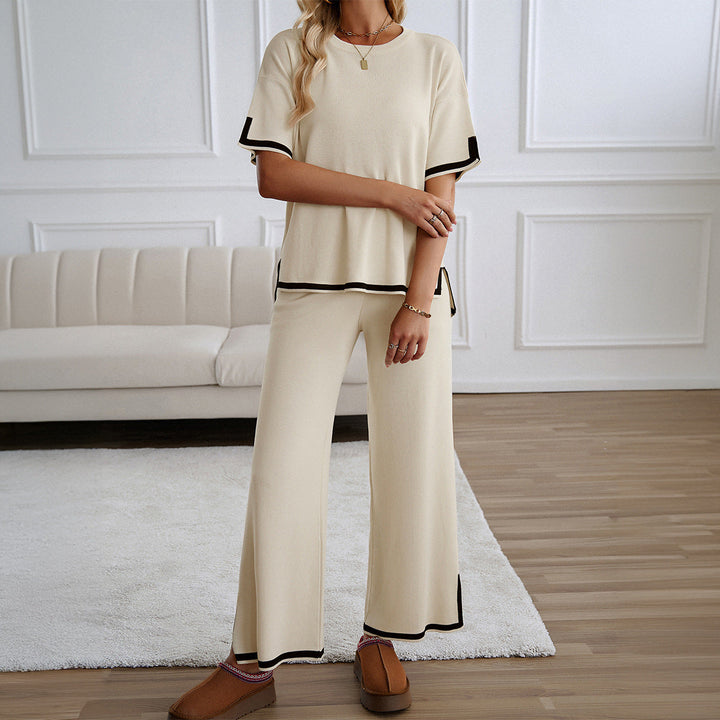 MAHALINA™ – Chic Short Sleeve and Wide Leg Lounge Set - Maison Léa &amp; Lou