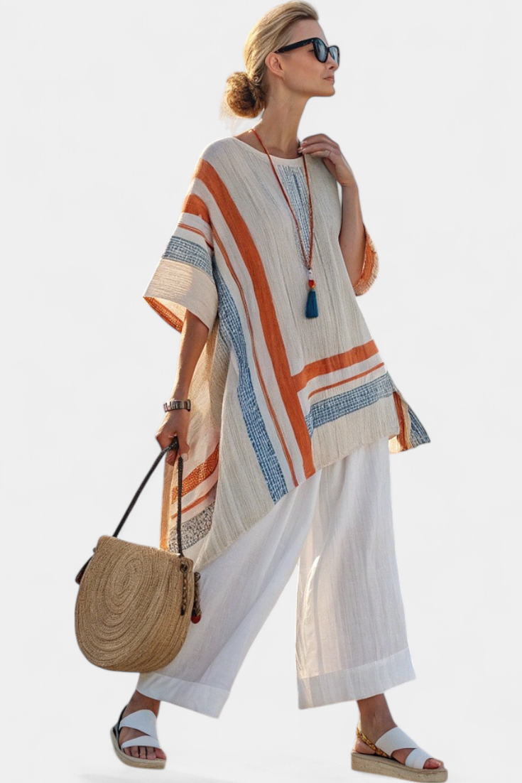 Caevan | Sophisticated Asymmetrical Blouse &amp; Wide-Leg Linen Pants - Maison Léa &amp; Lou