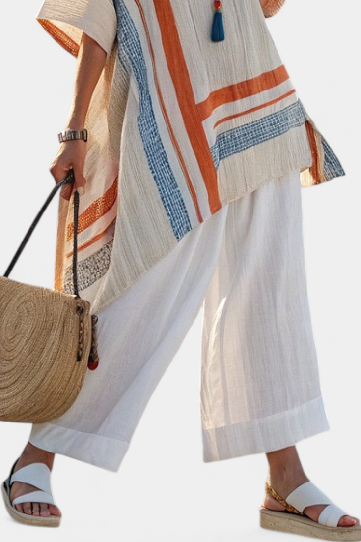 Caevan | Sophisticated Asymmetrical Blouse &amp; Wide-Leg Linen Pants - Maison Léa &amp; Lou