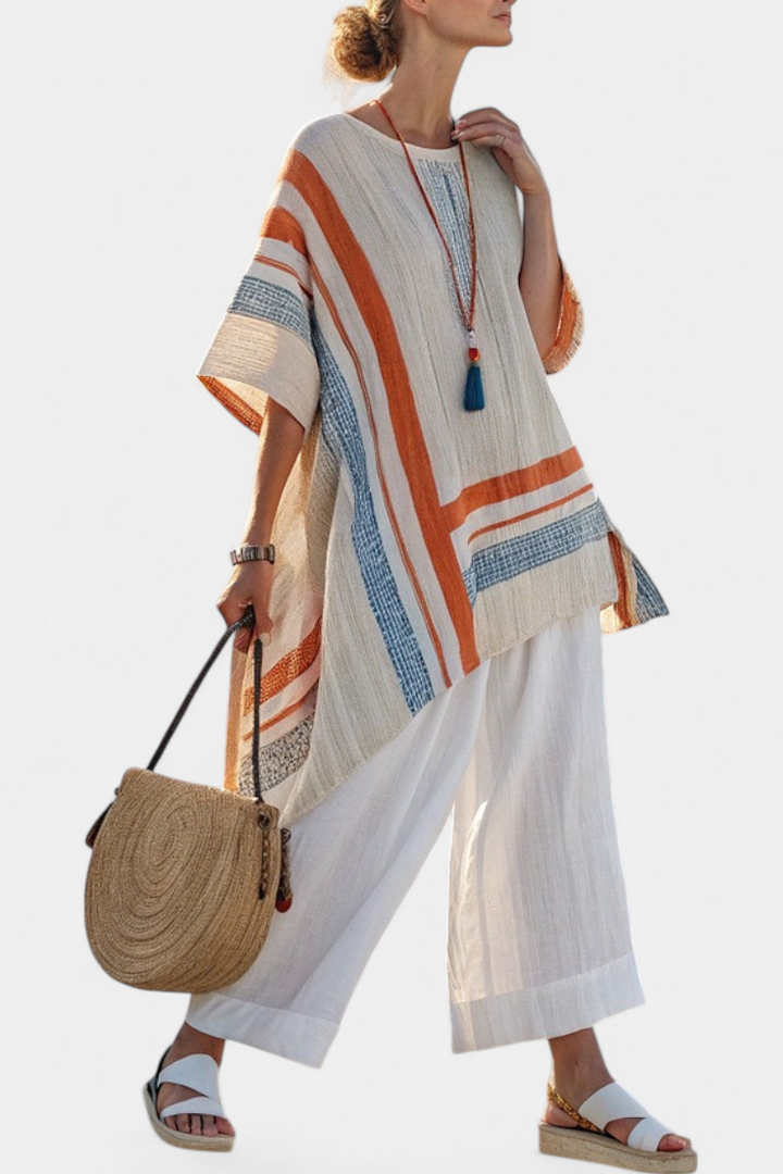 Caevan | Sophisticated Asymmetrical Blouse &amp; Wide-Leg Linen Pants - Maison Léa &amp; Lou