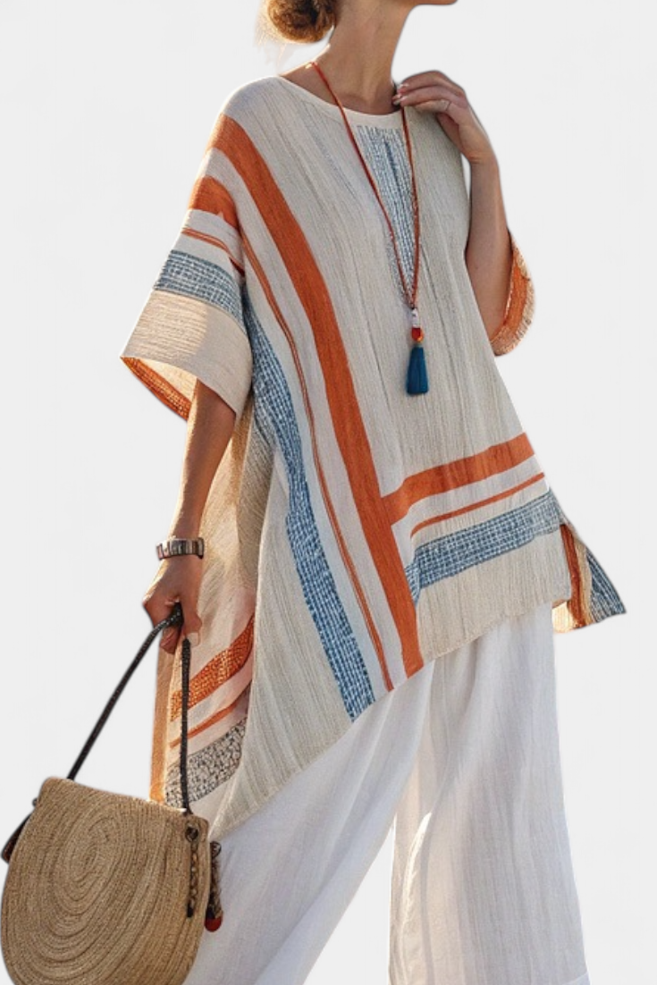 Caevan | Sophisticated Asymmetrical Blouse &amp; Wide-Leg Linen Pants - Maison Léa &amp; Lou