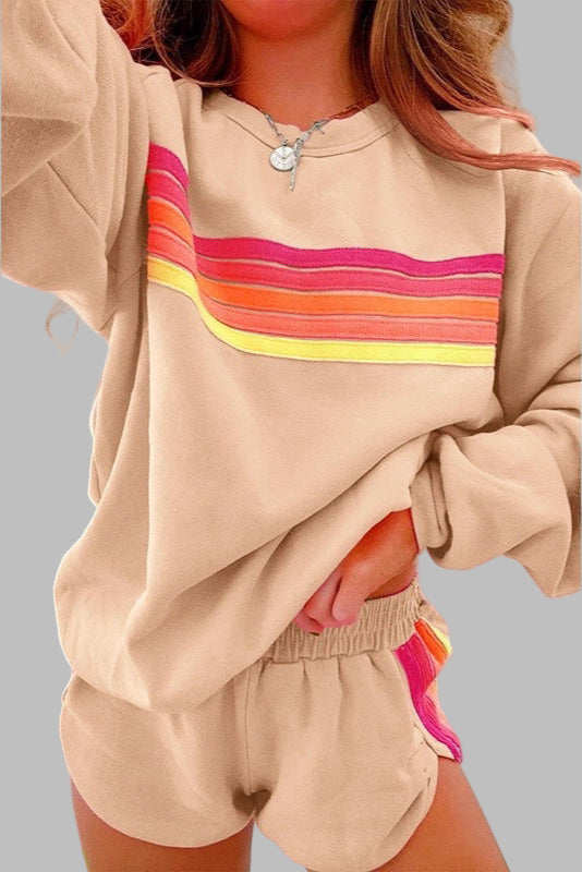 JOVIE™ - Comfy Striped Crew Neck Top and Shorts Pajama Set - Maison Léa &amp; Lou