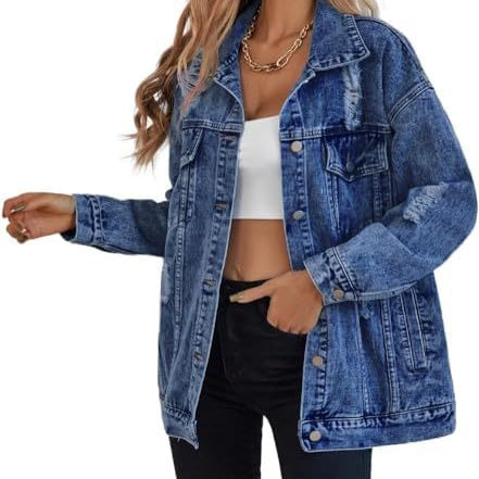 AMIYAH™ - Casual Ripped Fringe Jean Jacket with Pockets for Everyday Style - Maison Léa & Lou