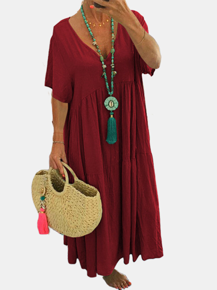 LINNEA™ – Soft Ruffle V-Neck Maxi Dress - Maison Léa &amp; Lou