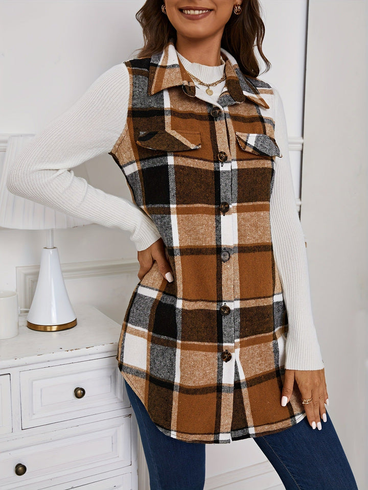 DELILA™ – Casual Button-Front Collared Vest Coat - Maison Léa &amp; Lou