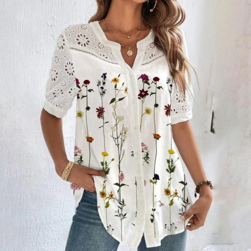 ANNELISE™ – Casual Lace Printed Blouse - Maison Léa & Lou