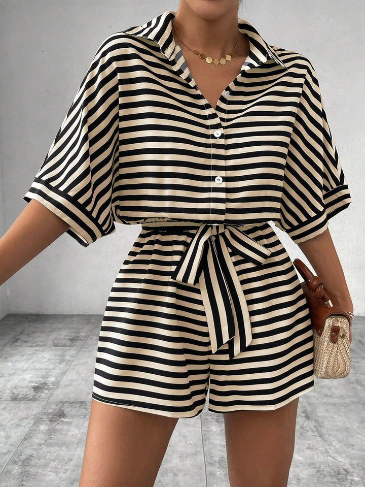 CANDIDA™ – Casual Striped Tie-Front Summer Romper