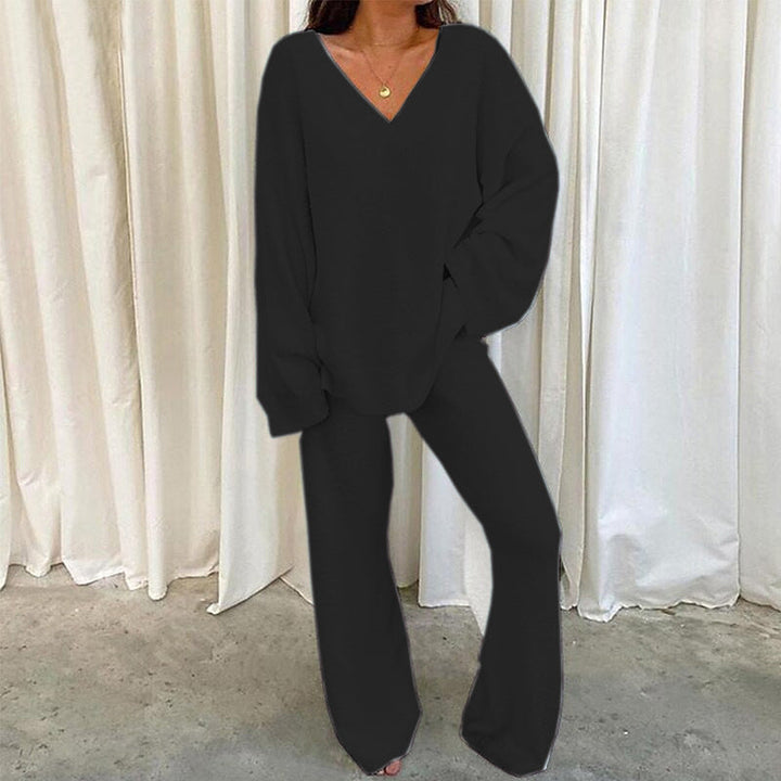 MULANA™ - Chic V-Neck Top and Wide Leg Pants Set - Maison Léa &amp; Lou