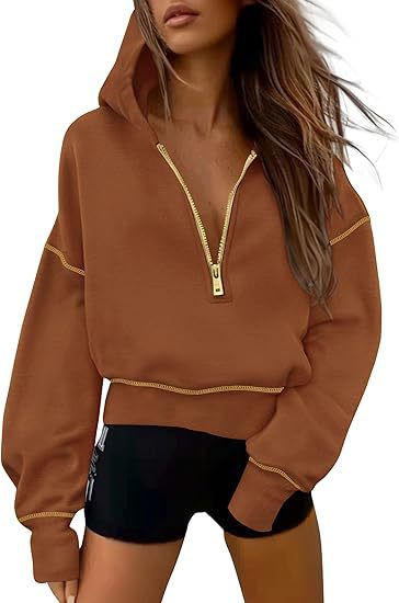 GRETEL™ - Stylish Hooded Sweatshirt with Zipper &amp; Stitching Detail for Cropped Pullover
