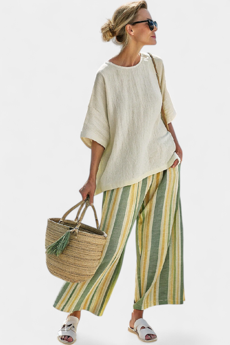 Ellowyn | Sophisticated Top &amp; Striped Linen Pants - Maison Léa &amp; Lou